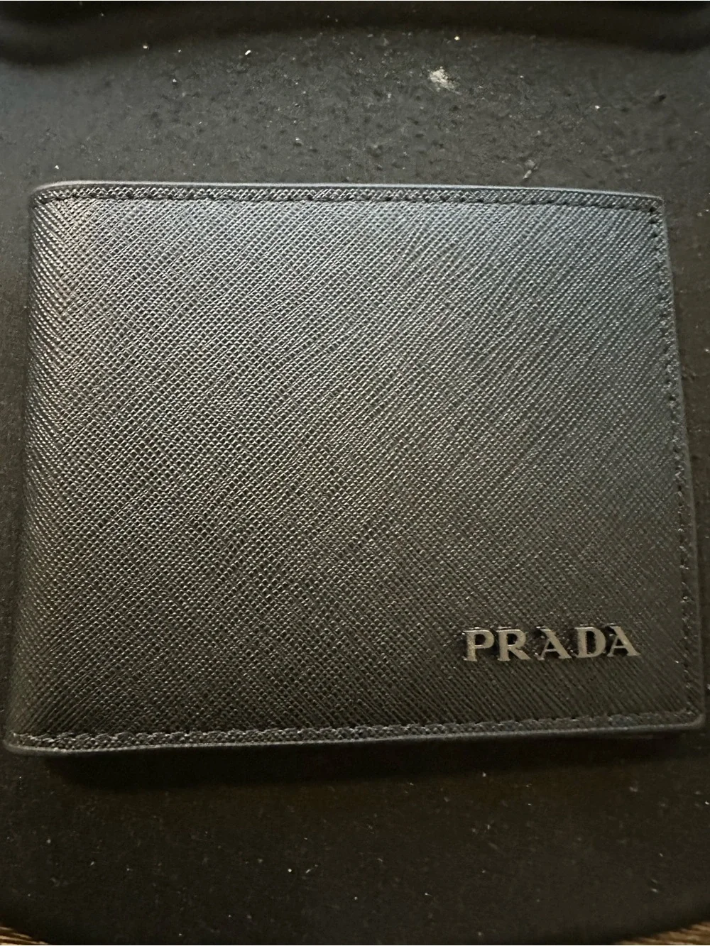 Prada Black Saffiano Leather Card & Key Holder with Metal Logo